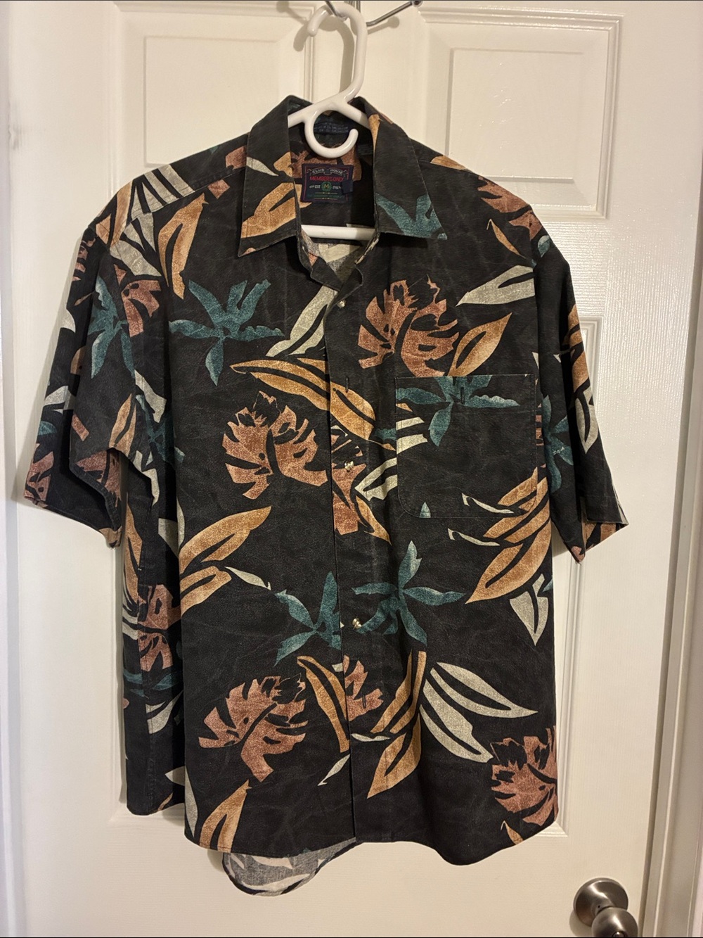 Members Only Black Tropical Print Short Sleeve Button-Up Shirt